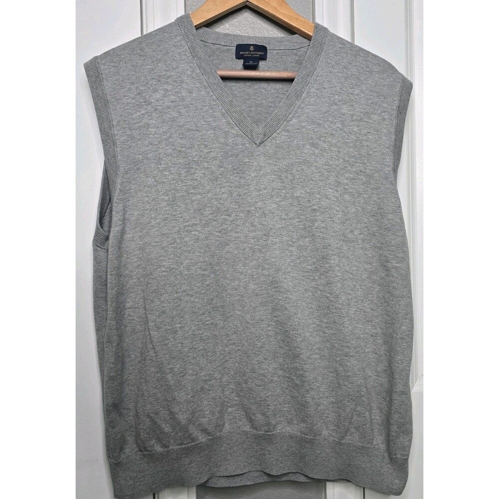 Brooks Brothers Mens Sweater Vest XL Supima Cotton Gray Work V Neck